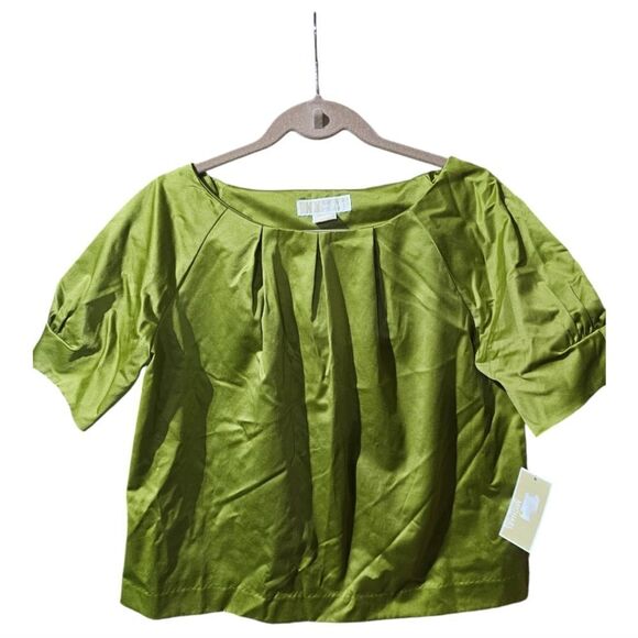 MICHAEL KORS Chartreuse Green Sateen Top - Size Medium NWT - Picture 1 of 8